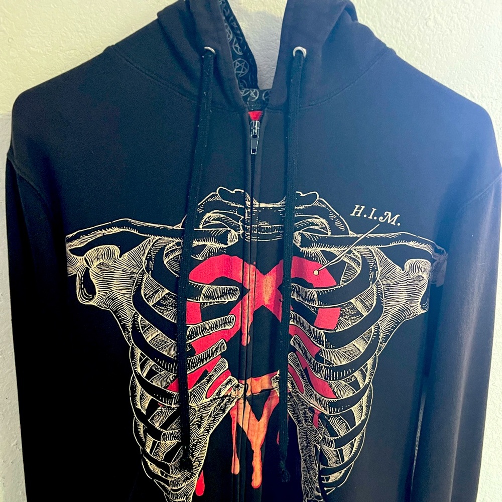Heartagram Ribcage Full Zipper Hooded Jacket Sz S/M bam margera